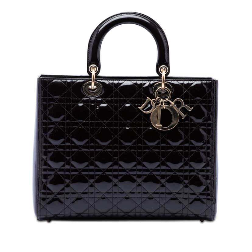 Dior Large Patent Cannage Lady Dior Purple Leather Very good condition - Front View