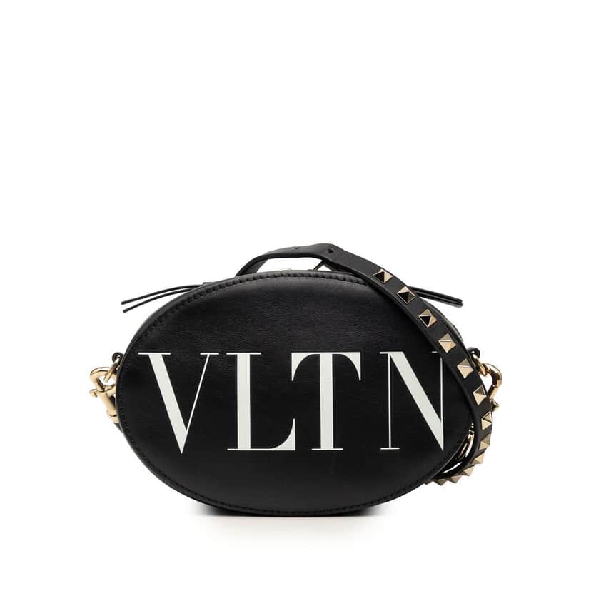 Valentino Calfskin Rockstud VLTN Oval Crossbody Black Leather Very good condition - Front View