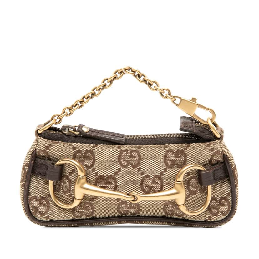 Gucci Mini GG Canvas Horsebit Chain Coin Pouch Beige Very good condition - Front View