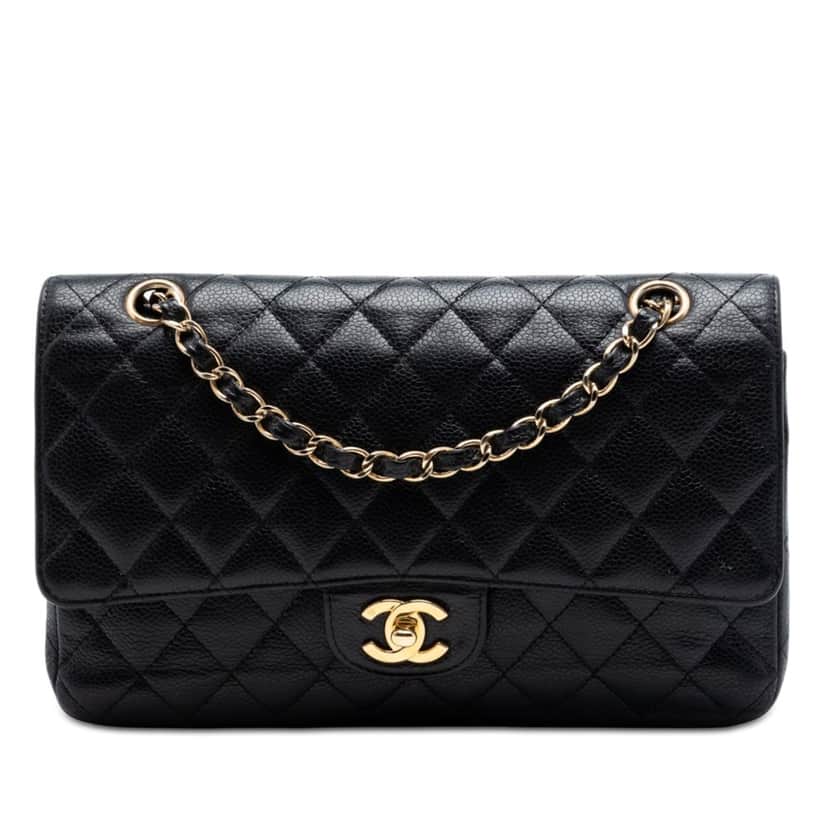 Chanel Medium Classic Caviar Double Flap Black Leather Very good condition - Front View