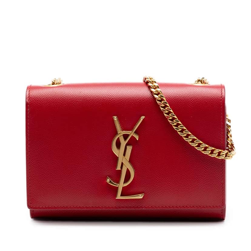 Saint Laurent Small Grain De Poudre Monogram Kate Crossbody Red Leather Very good condition - Front View
