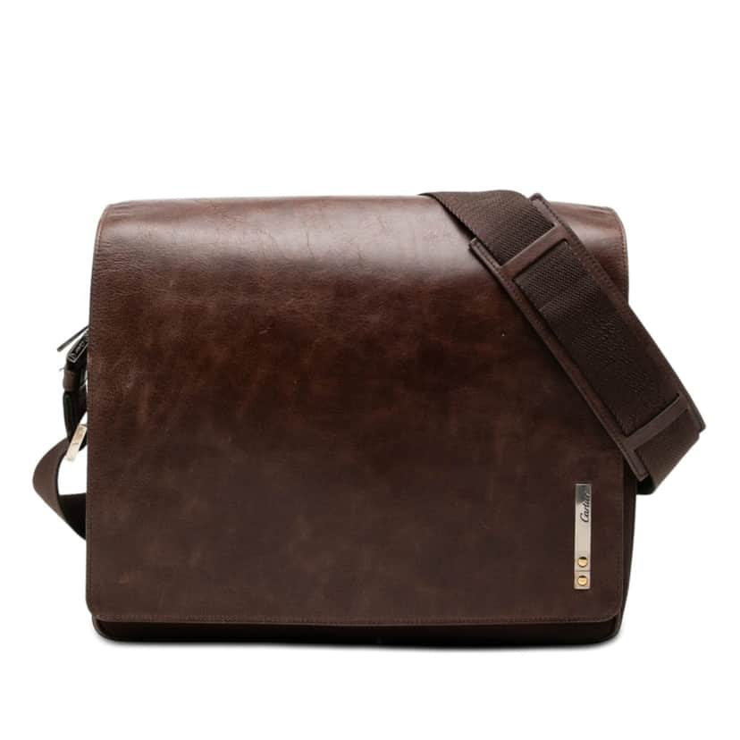 Cartier Leather and Canvas Santos Messenger Bag Brown Leather Very good condition - Front View