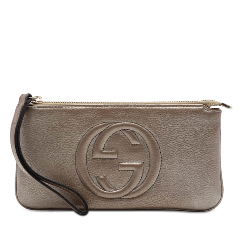 Gucci Metallic Calfskin Soho Wristlet Pouch Brown Leather Very good condition - Front View