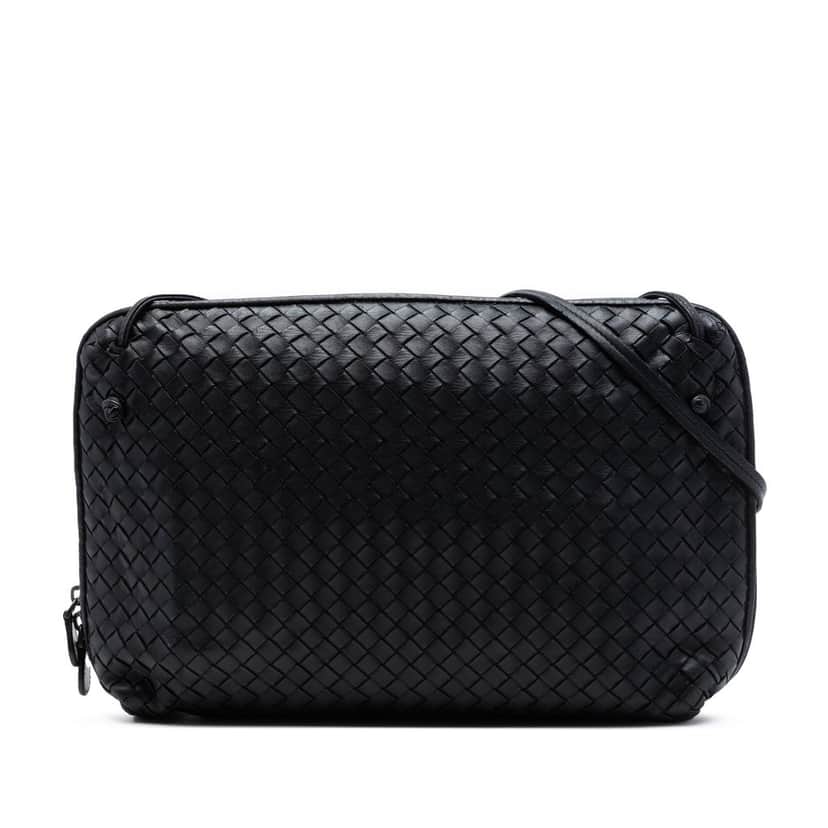 Bottega Veneta Large Nappa Intrecciato Nodini Crossbody Black Leather Very good condition - Front View