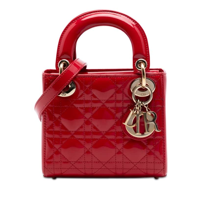 Dior Mini Patent Cannage Lady Dior Red Leather Very good condition - Front View
