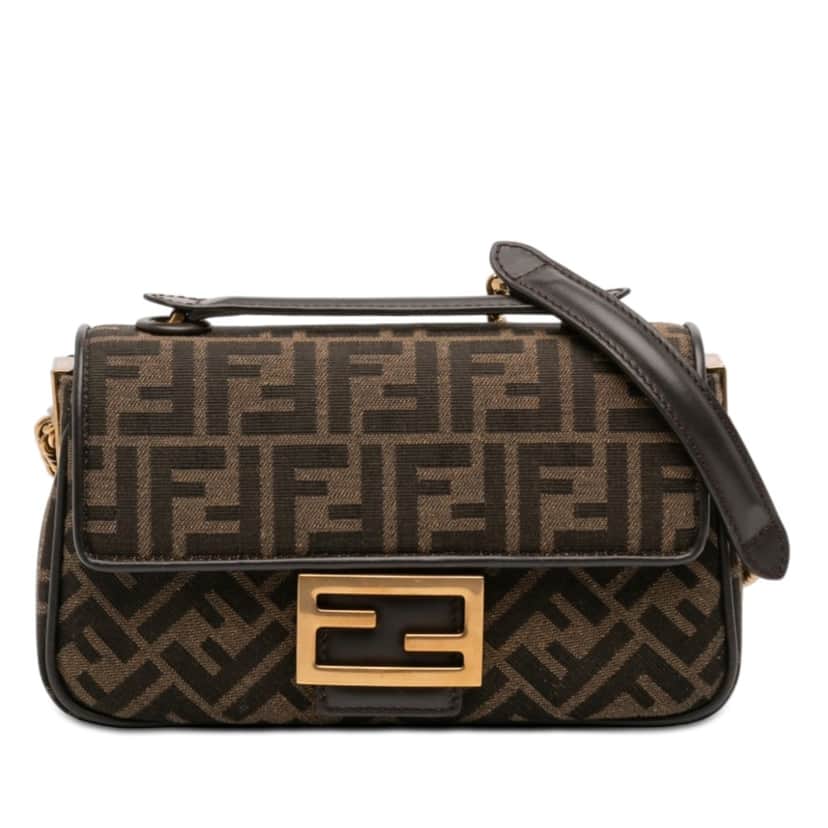 Fendi Zucca Canvas Chain Midi Baguette Brown Good condition - Front View