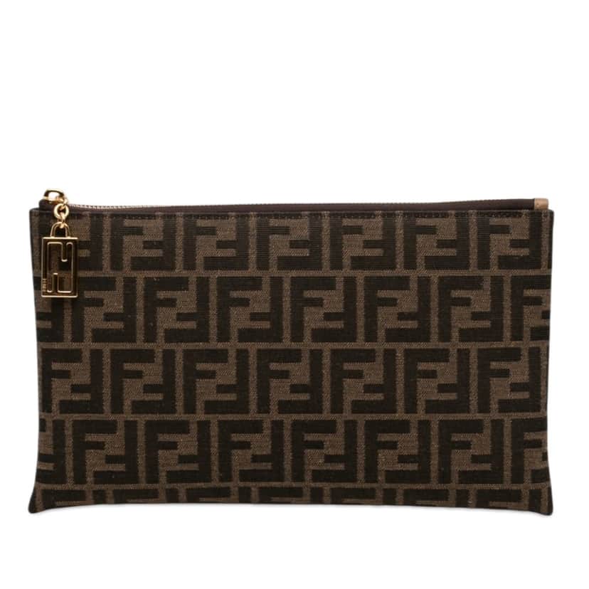 Fendi Medium FF Jacquard Flat Baguette Pouch Brown Very good condition - Front View