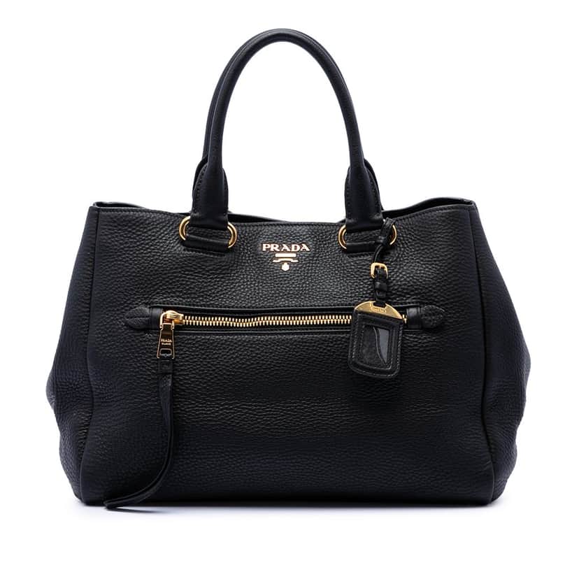 Prada Vitello Phenix Open Convertible Tote Black Leather Very good condition - Front View