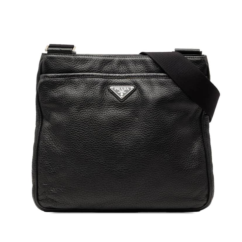 Prada Vitello City Zip Top Crossbody Black Leather Very good condition - Front View