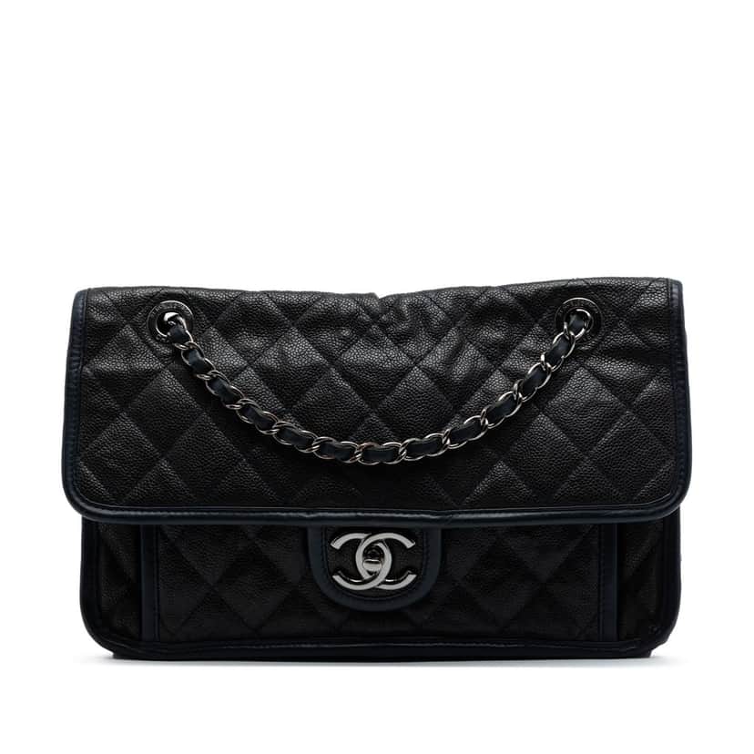 Chanel Medium Caviar French Riviera Flap Blue Leather Very good condition - Front View