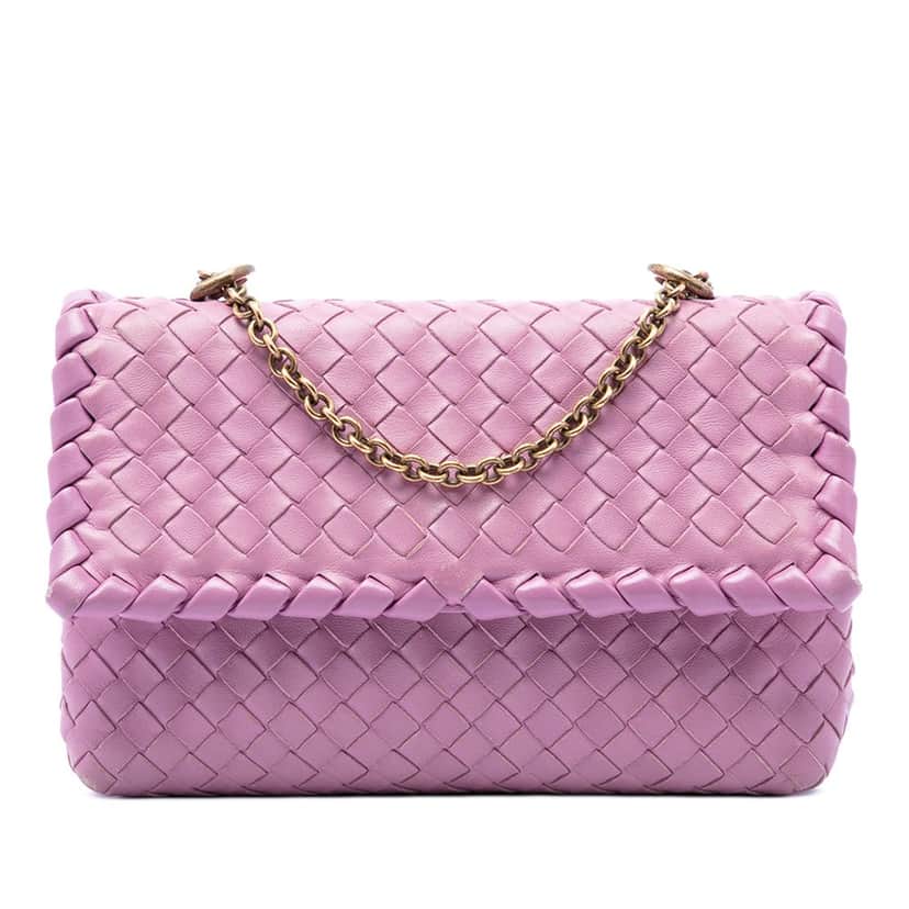 Bottega Veneta Baby Nappa Intrecciato Olimpia Crossbody Pink Leather Very good condition - Front View