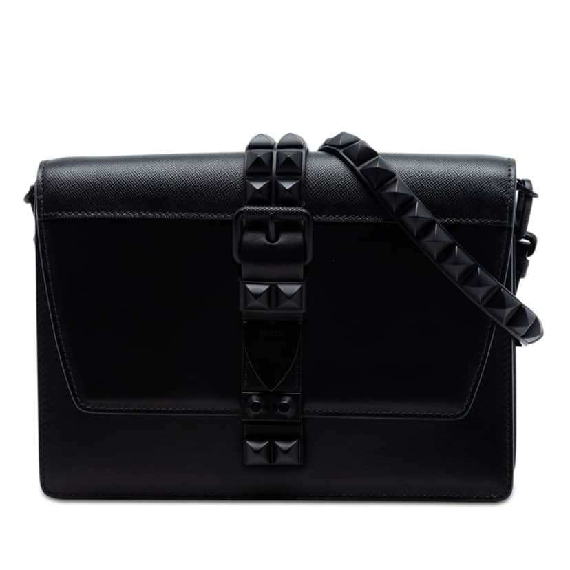 Prada Saffiano Trimmed Studded City Calf Elektra Crossbody Black Leather Very good condition - Front View