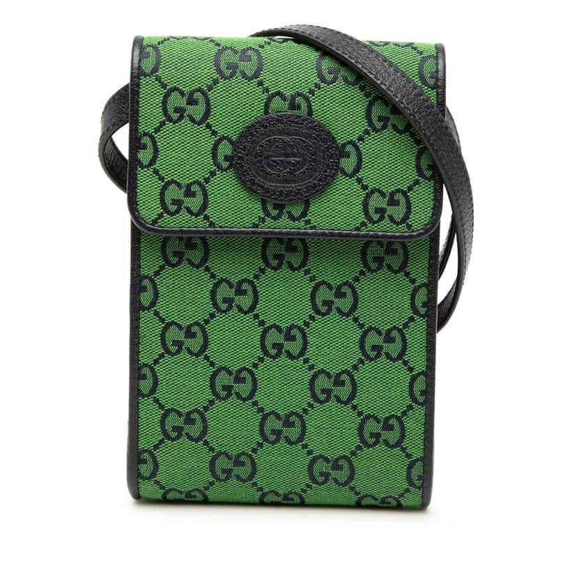Gucci GG Canvas Phone Case Crossbody Green Very good condition - Front View