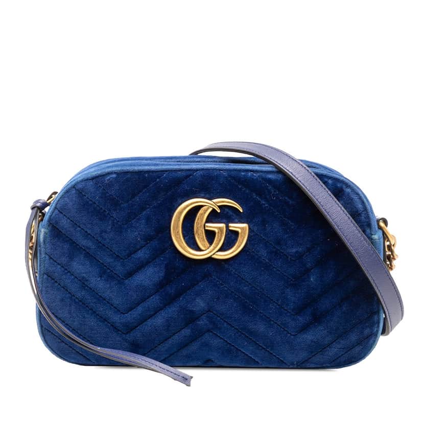 Gucci Small GG Marmont Matelasse Velvet Crossbody Blue Very good condition - Front View