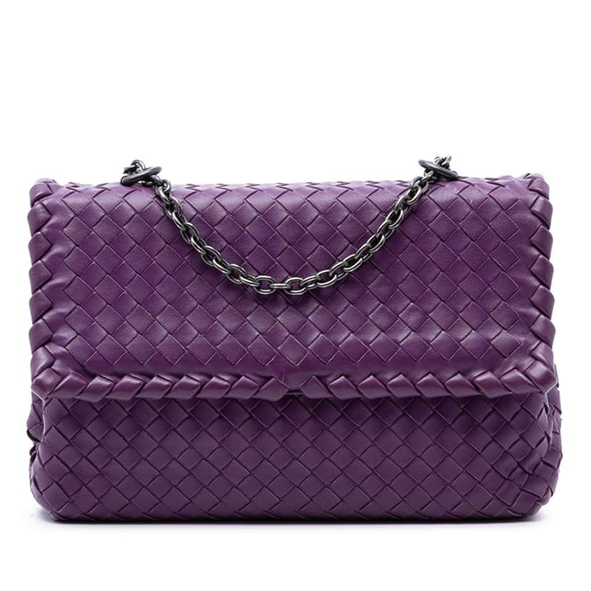 Bottega Veneta Small Nappa Intrecciato Olimpia Shoulder Bag Purple Leather Very good condition - Front View