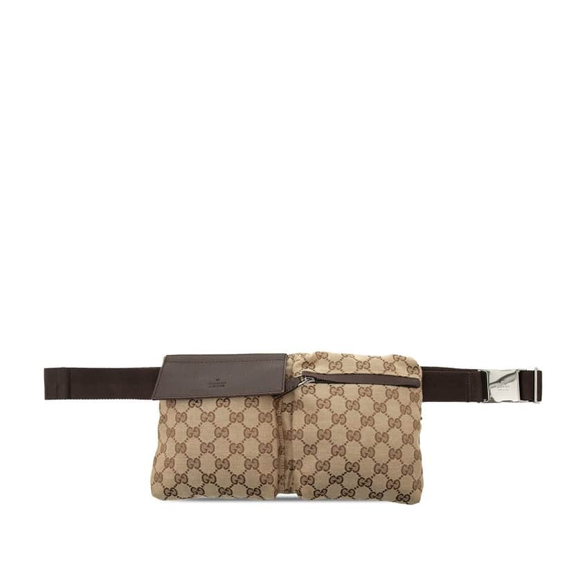 Gucci GG Canvas Double Pocket Belt Bag Beige Very good condition - Front View