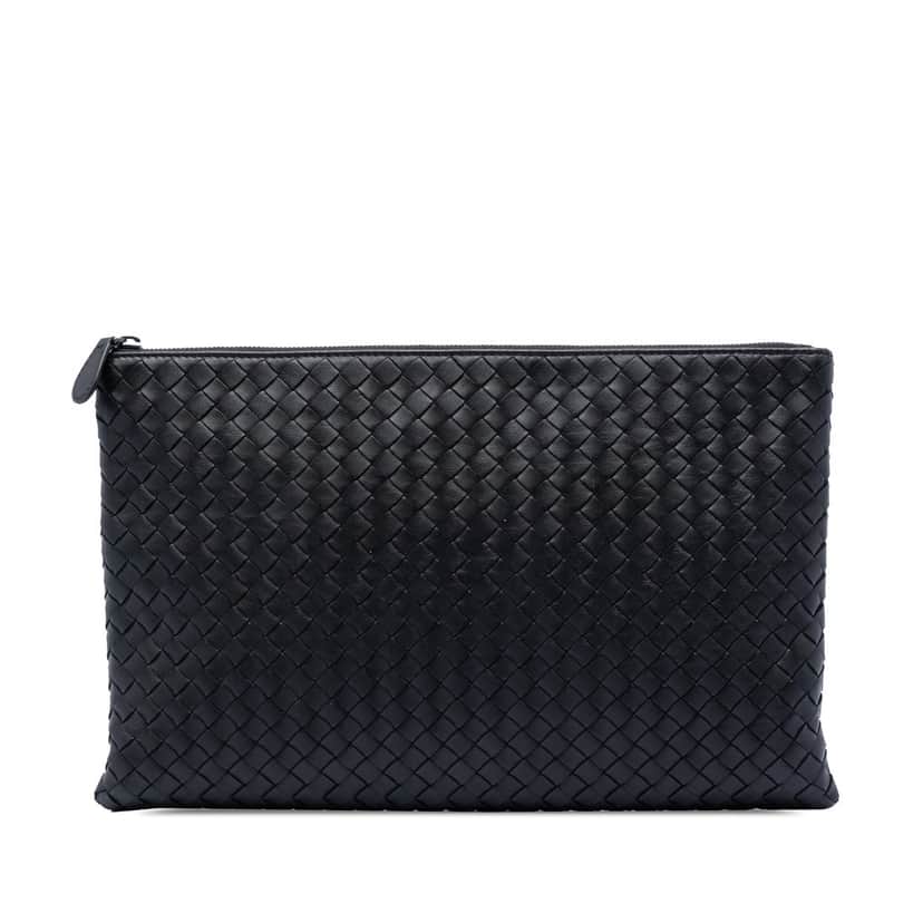 Bottega Veneta Nappa Intrecciato Clutch Black Leather Very good condition - Front View