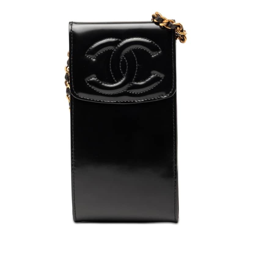 Chanel CC Patent Phone Holder Crossbody Black Leather Very good condition - Front View
