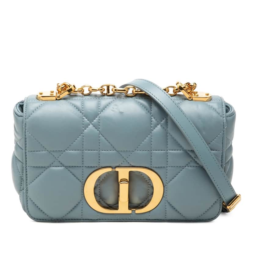 Dior Small Lambskin Macrocannage Caro Crossbody Blue Leather Very good condition - Front View