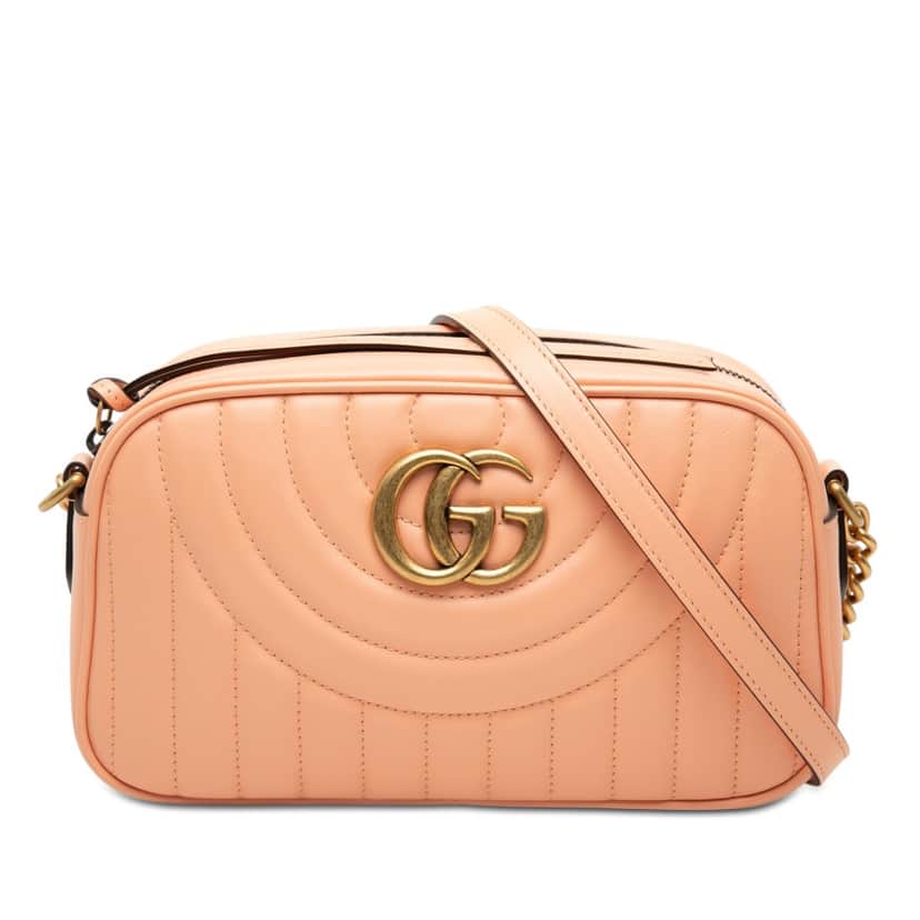 Gucci Small GG Marmont Matelasse Calfskin Vertical Ring Crossbody Orange Leather Very good condition - Front View