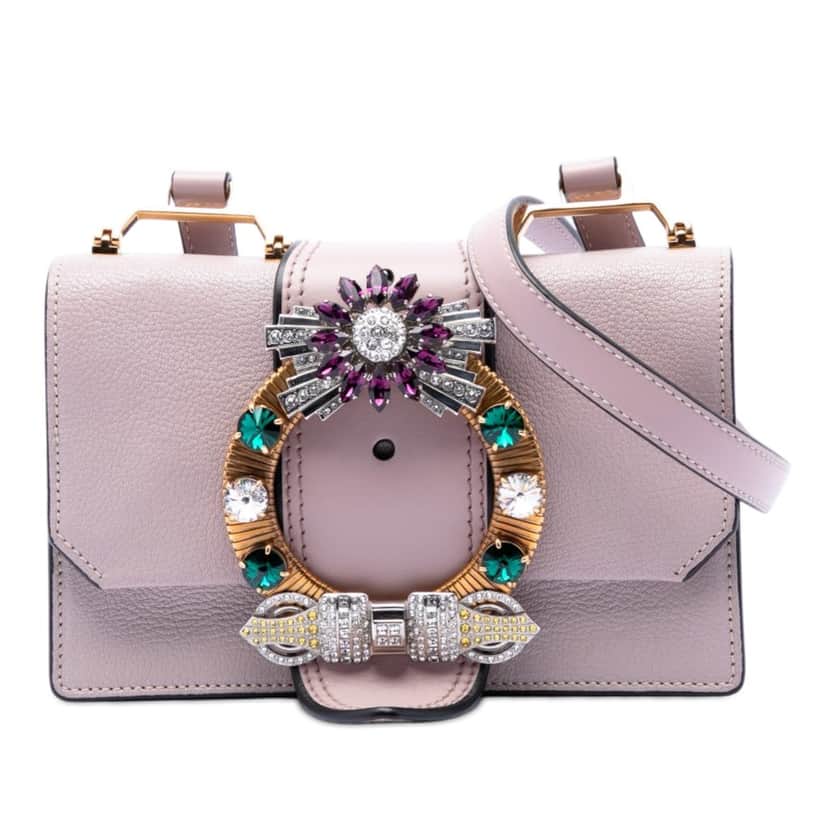 Miu Miu Goatskin Madras Soft Calf Crystal Embellished Crossbody Pink Leather Very good condition - Front View