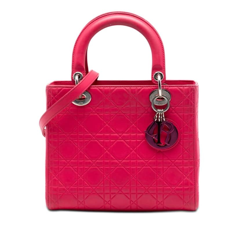 Dior Medium Ultra Matte Calfskin Cannage Embossed Lady Dior Pink Leather Very good condition - Front View