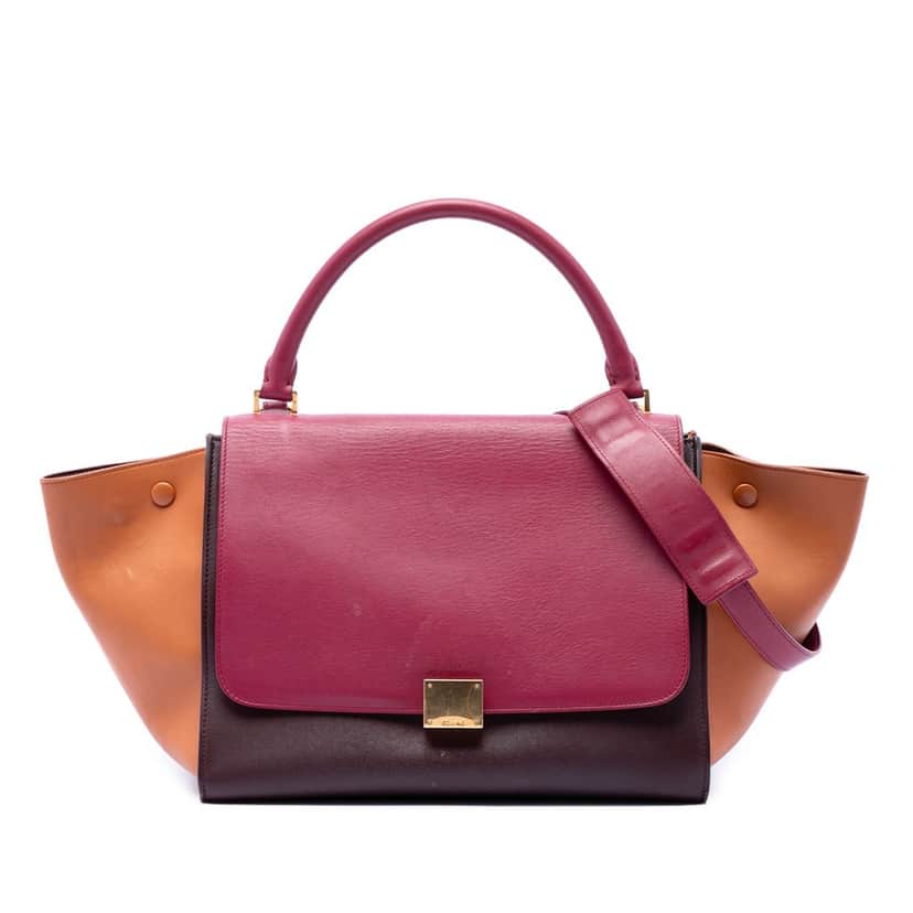 Celine Medium Tricolor Leather Trapeze Satchel Red Leather Very good condition - Front View