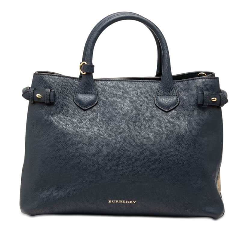 Burberry Medium Leather and House Check Banner Satchel Blue Leather Very good condition - Front View
