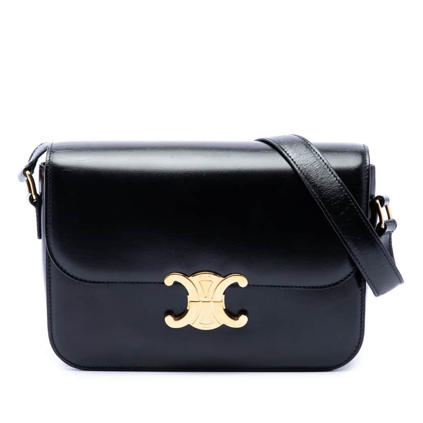 Celine Classique Shiny Calfskin Triomphe Crossbody Black Leather Very good condition - Front View
