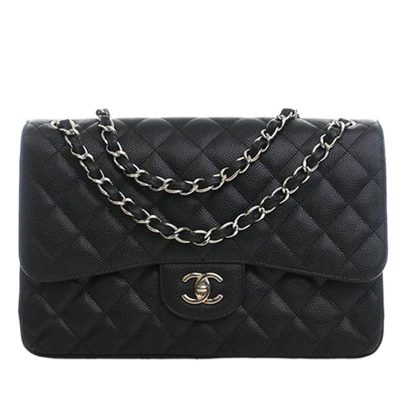 Chanel Jumbo Classic Caviar Double Flap Black Leather Very good condition - Front View