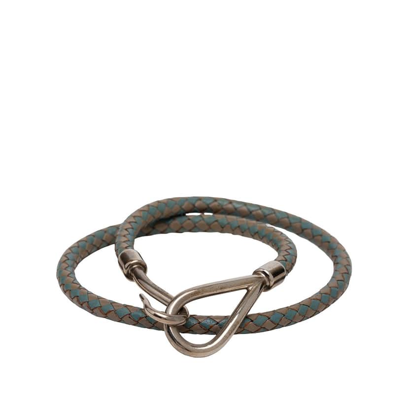 Hermès Palladium Plated and Woven Leather Jumbo Hook Double Tour Bracelet Other Leather Very good condition - Front View