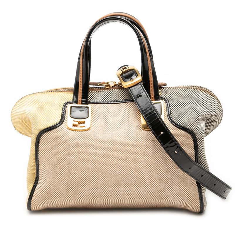 Fendi Mini Canvas Colorblock Chameleon Satchel Beige Very good condition - Front View