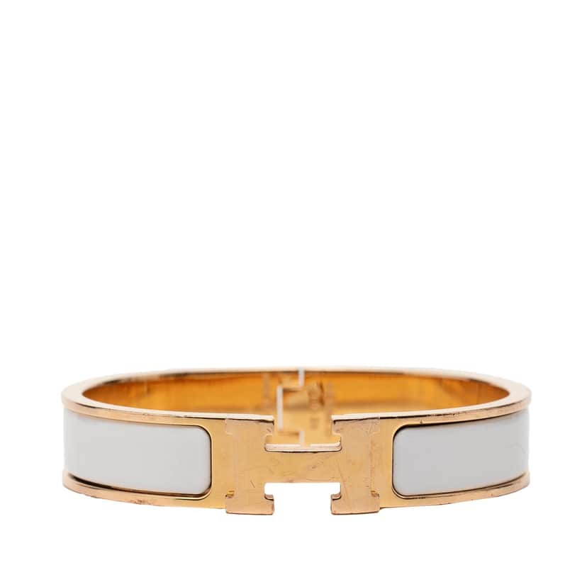 Hermès Narrow Enamel Clic H Bracelet PM White Very good condition - Front View
