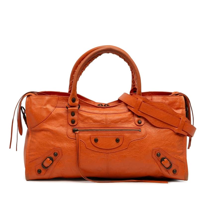 Balenciaga Lambskin Motocross Classic Part Time Satchel Orange Leather Good condition - Front View