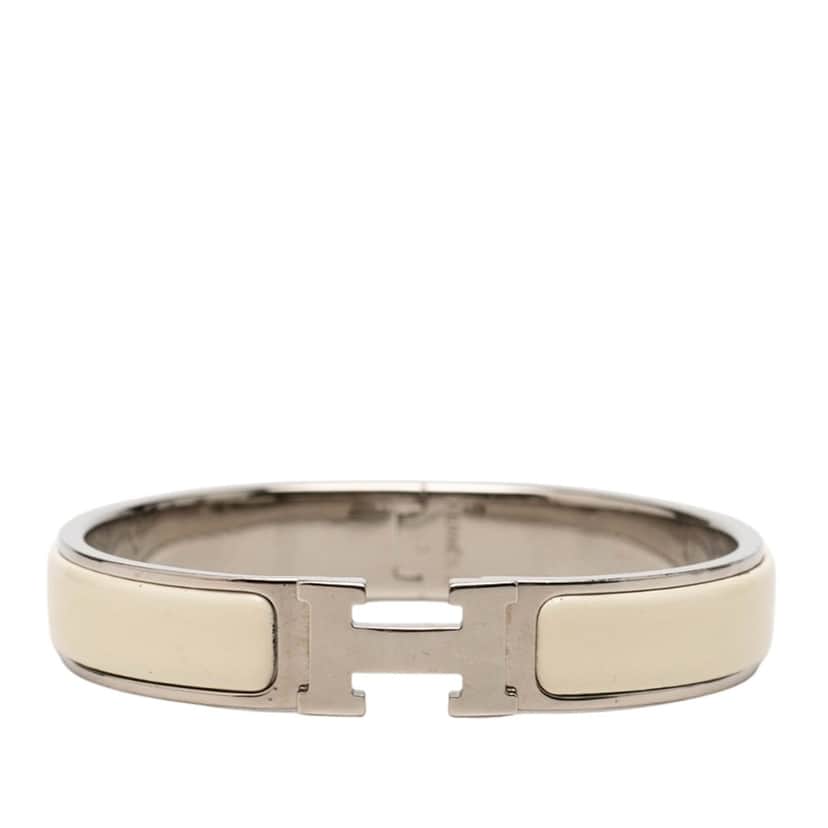 Hermès Narrow Enamel Clic H Bracelet PM White Very good condition - Front View
