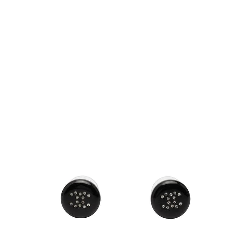 Chanel CC Resin and Strass Button Push Back Earrings Black Plastic Very good condition - Front View