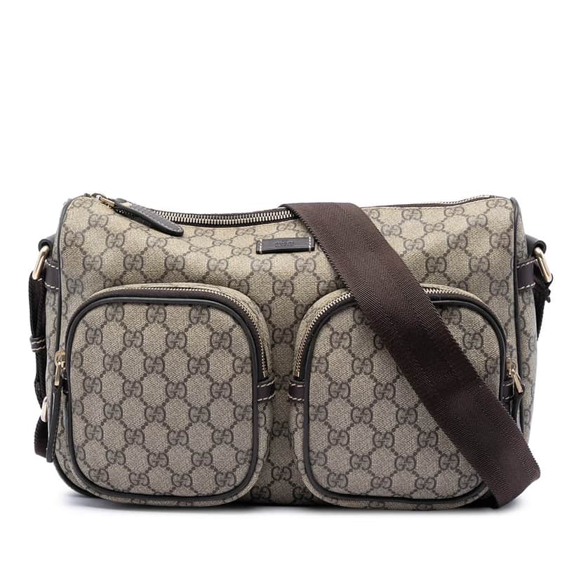 Gucci GG Supreme Double Pocket Crossbody Beige Very good condition - Front View