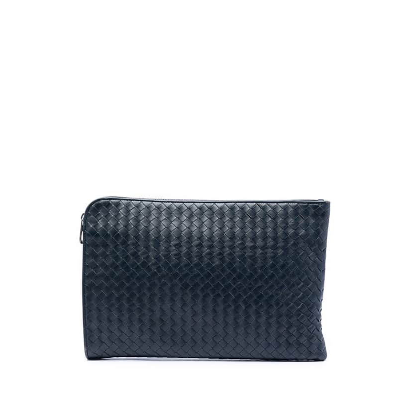 Bottega Veneta Nappa Intrecciato Clutch Blue Leather Very good condition - Front View