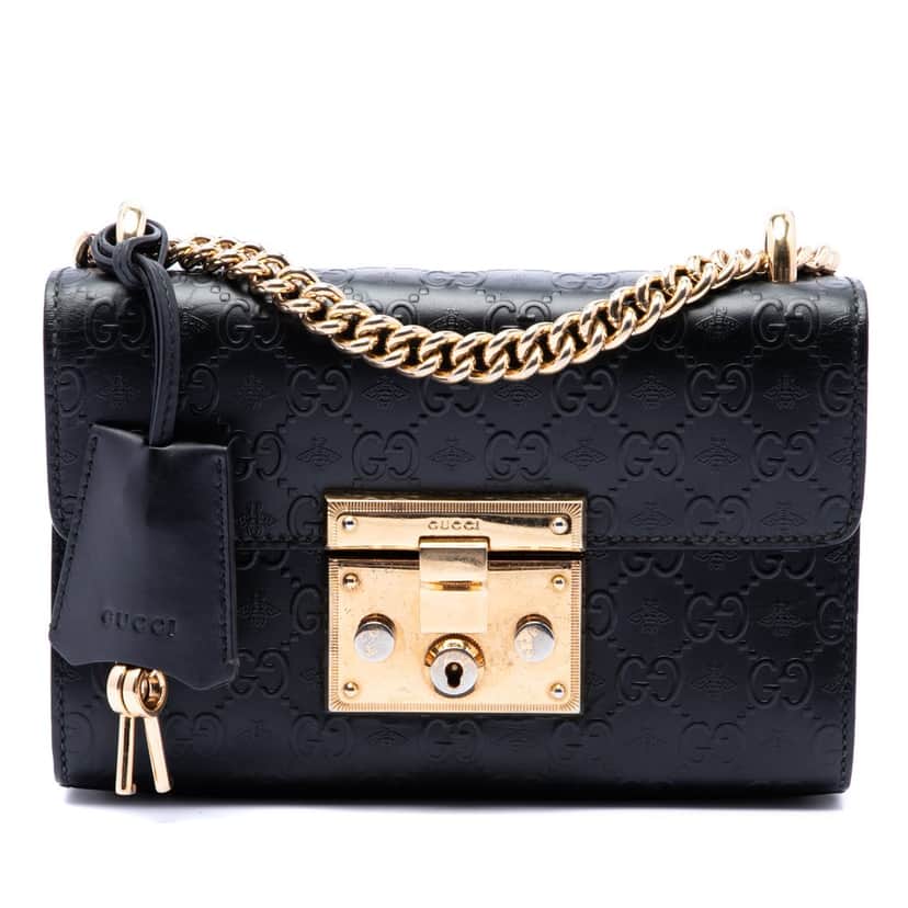 Gucci Small Guccissima Padlock Crossbody Black Leather Very good condition - Front View