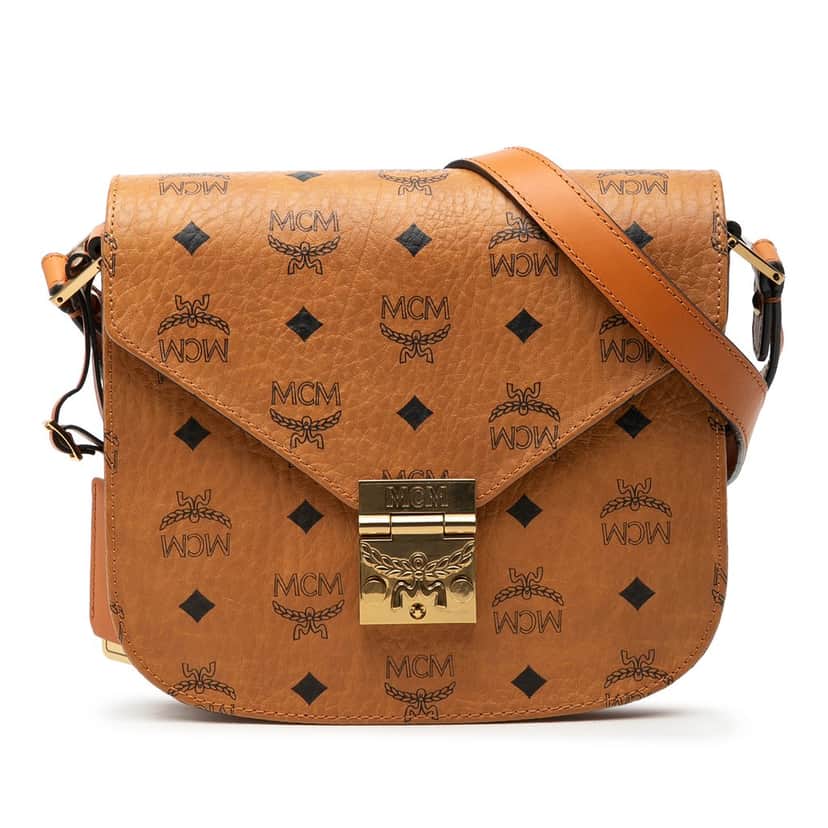 MCM Small Visetos Coated Canvas Patricia Crossbody Brown Very good condition - Front View