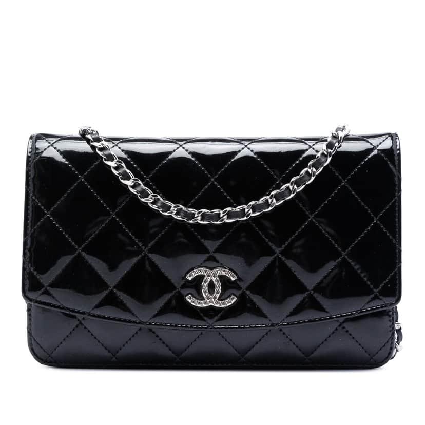Chanel CC Quilted Patent Brilliant Wallet On Chain Black Leather Very good condition - Front View