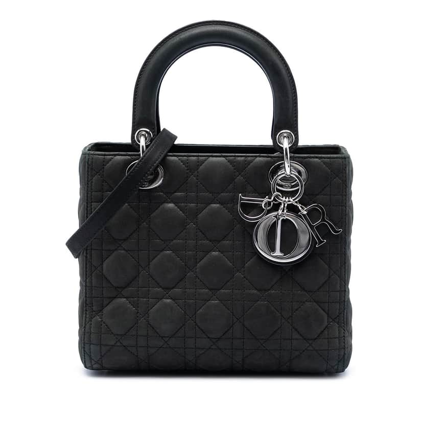 Dior Medium Iridescent Lambskin Cannage Lady Dior Black Leather Very good condition - Front View