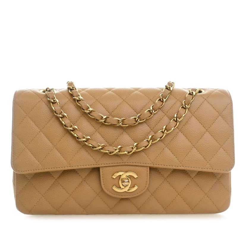 Chanel Medium Classic Caviar Double Flap Brown Leather Very good condition - Front View