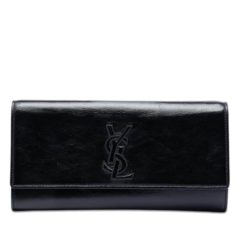 Saint Laurent Small Textured Patent Monogram Belle De Jour Clutch Black Leather Very good condition - Front View