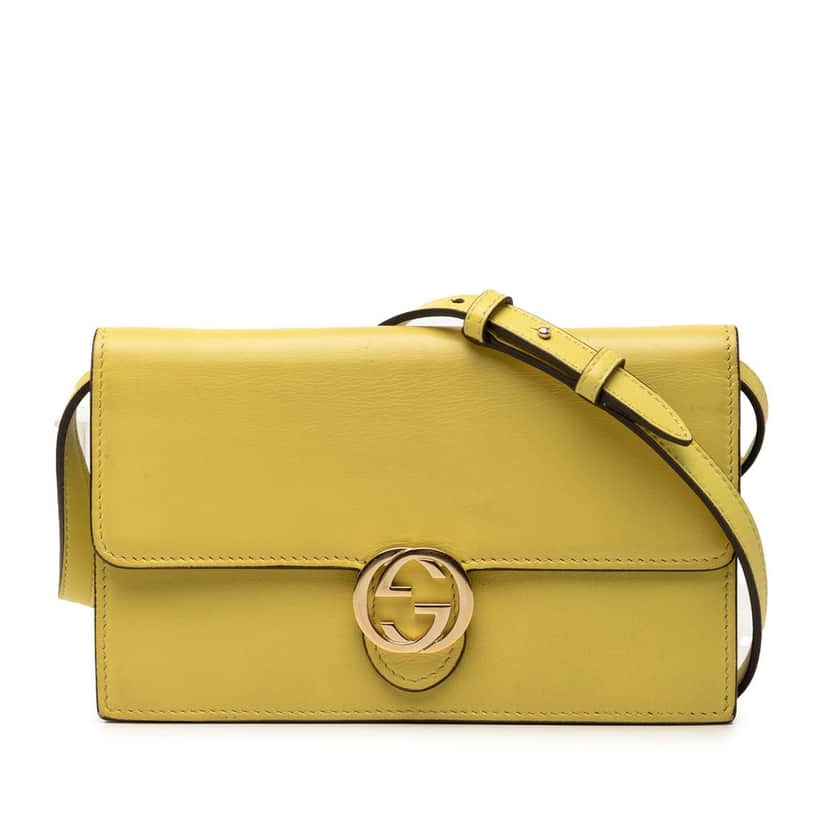 Gucci Calfskin Interlocking G Wallet on Chain Yellow Leather Very good condition - Front View