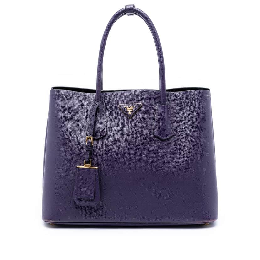 Prada Medium Saffiano Cuir Double Satchel Purple Leather Very good condition - Front View