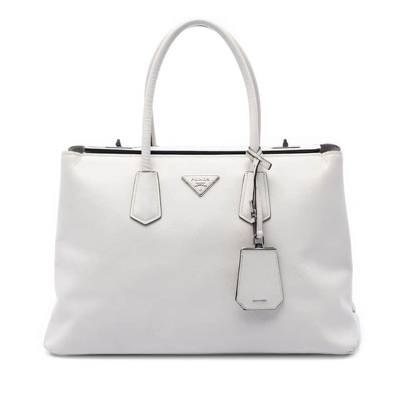 Prada Saffiano Cuir Turnlock Twin Satchel White Leather Very good condition - Front View