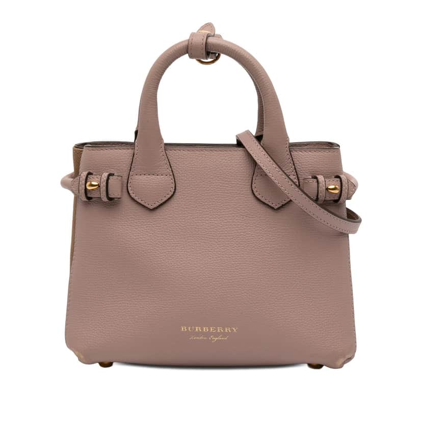 Burberry Small Leather and House Check Banner Satchel Pink Leather Very good condition - Front View