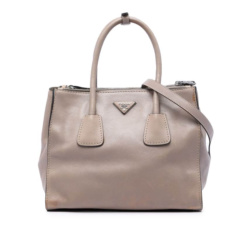Prada Glace Calf Twin Pocket Double Handle Satchel Beige Leather Very good condition - Front View