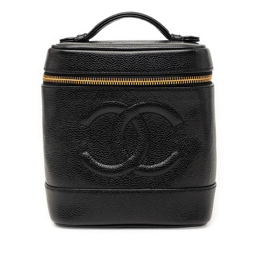 Chanel CC Caviar Vanity Bag Black Leather Very good condition - Front View